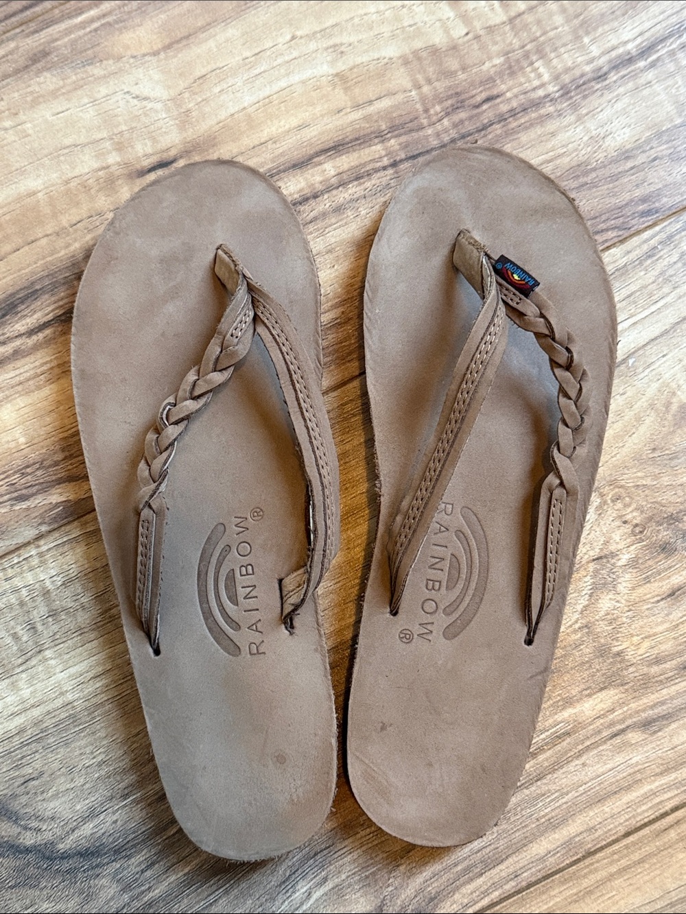 Rainbow Braided Suede Flip Flops - Brown
